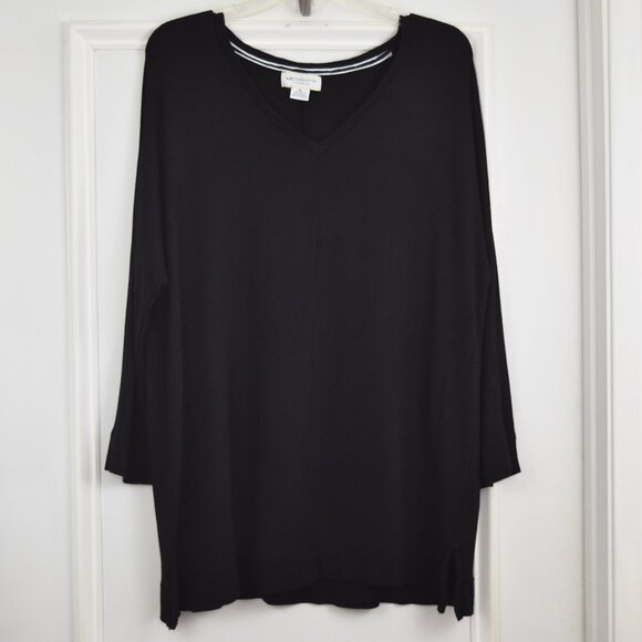 Liz Claiborne Weekend Popover Top Women XL Black Raglan Soft Minimal Essential - Picture 1 of 7